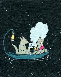Cat and Wolf in Boat