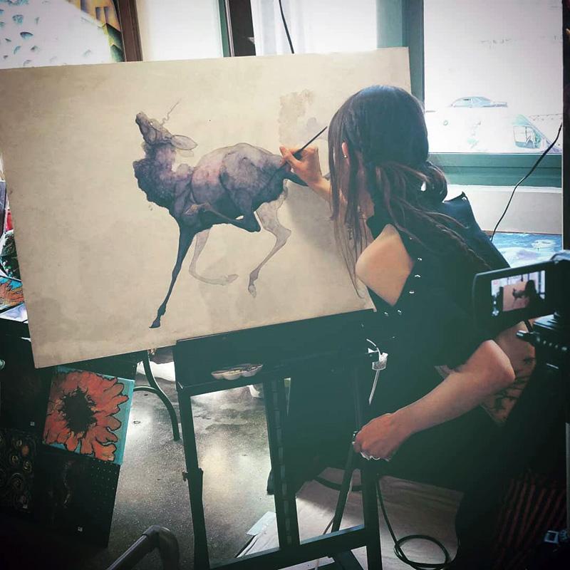 Aria working in her studio